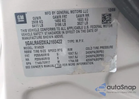 2010 Buick Enclave Cx из США, поврежденный, VIN 5GALRAEDXAJ160422